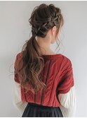 ヘアセットポニー編み込みアレンジ二次会OK