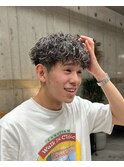 前下がりマッシュ/波巻きパーマ/ハイライト/メンズパーマ
