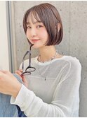前髪あり簡単スタイリング前下りミニボブヘア