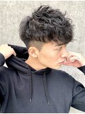 ショートレイヤーくせ毛風パーマ七三オールバックマッシュウルR