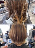 くびレイヤーボブルフネビージュ小顔ワンレンこなれミディ