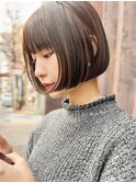 前髪あり小顔つや髪顔まわりベージュカラー簡単スタイリングボブ