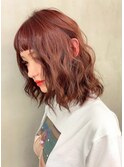 【ROSE】ピンクカラー＿オン眉＿ボブパーマ