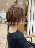 暖色系ハイライト/ショートヘア