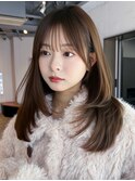 ロング顔周りレイヤー韓国ヘアココアベージュ_F21278