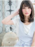 シースルーバング黒髪小顔レイヤーミディアムc5上尾20代30代40代