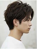 フェザーパーマ/グレーブルーカラー/刈り上げショートパンク