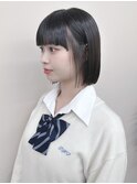 =モードミニボブ顎ラインボブ前下がりボブぱっつんボブ黒髪ボブ