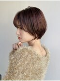 大人ショート前髪あり丸みひし形ショートボブ絶壁K20241212