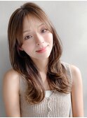 ワンカール大人可愛いシースルーバングアプリコットオレンジ