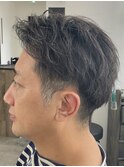 フェザーパーマ/グレーブルーカラー/刈り上げショートパンク