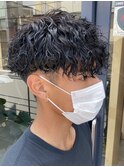 京都メンズマッシュツイストパーマツーブロックフェードウルフ