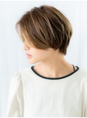 耳掛けミルクティーアッシュ小顔丸みショート//北浦和30代40代