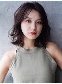 ◯波ウェーブパーマこなれミディアムパーマ薄めバング長めバング