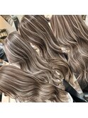 前髪ハイライトカラーこなれミディイメチェンウェーブパーマ