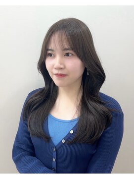 ワン バイ ジエクト(One by The Ect) エアリーロングシースルーバング韓国レイヤーオリーブベージュ