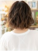 抜け感アースカラーゆるふわボブパーマA2上尾20代30代40代#14