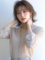 ムウ 難波(MOU) ボブクールショート前髪イメチェンピンクベージュ30代40代50代