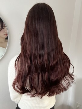 アルコイリスバイドールヘアー(ARCOIRIS by Dollhair) 都島/ブリーチなしカラー/ぱっつん前髪/ボルドーカラー