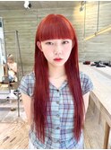 レッドオレンジハイトーンダブルカラーケアブリーチワイドバング
