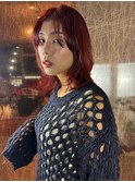 チェリーレッド やりすぎないミディアムウルフ