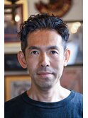 オールバック　2ブロック　ワンカールパーマスタイル