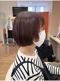 ナチュラルショートボブ×ツヤ感ピンクブラウン