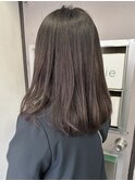 セミロングレイヤー セミロングヘア ブリーチなし グレージュ