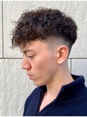 ダークアッシュニュアンスパーマ韓国マッシュベリーショート
