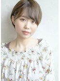 【ハイライト】斜めバング×丸み耳だしショート×ミントベージュ