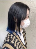 裾カラー　ダークグレー×ブルー