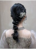 ヘアアレンジ　編みおろし　ワイドバング　美髪　イメチェン