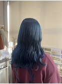 ネイビーブルー　ブリーチカラー　ダブルカラー
