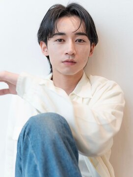 イオ 本厚木(io) メンズセンターパートカルマパーマアッシュブラックモテ髪