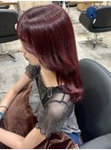 顔まわりふんわりレイヤーチェリーブラウンパープルブラウン
