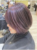 横浜ピンク白髪ぼかしハイライト30代40代髪型ピンクベージュ
