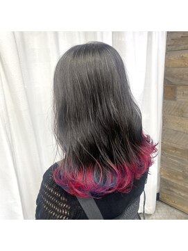 裾デザインカラー/レッド×ラベンダー