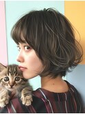 ★グレージュデザインカラーハッシュカットツートンカラーボブ