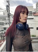 姫カット　ワインレッド　レッドカラー
