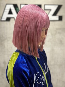 オルズ 渋谷(ALLZ) ペールピンク切りっぱなしボブ/ケアブリーチカラーハイトーン