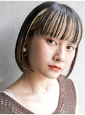 大人可愛い20代30代40代黒髪前下がりひし形小顔ボブ