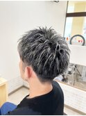 メンズツーブロック刈り上げショートホワイトメッシュハイライト