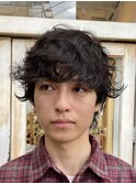 カーリーメンズパーマミディアムウルフカットくせ毛外国人風