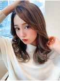 ネイビージュ/チェリーブラウン/くびれヘア/コンマヘア