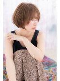 暖色系カラー大人かわいい小顔ミニボブ丸みショートa1