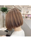 ボブ　ハイライトボブ　大人ボブ　縮毛矯正　ストレート