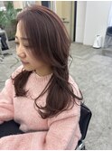 セミロングレイヤー×ピンクブラウンカラー