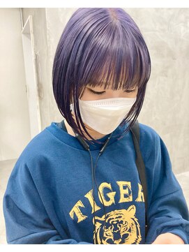 ソーコ 渋谷(SOCO) パープルグレーハイトーンケアブリーチミニボブイルミナカラー
