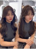 韓国ヘア 2wayバング 顔まわりカットNo.1 レイヤー グレージュ