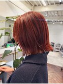 【白石】外ハネボブ顎下ボブブリーチなし赤髪チェリーレッド原宿